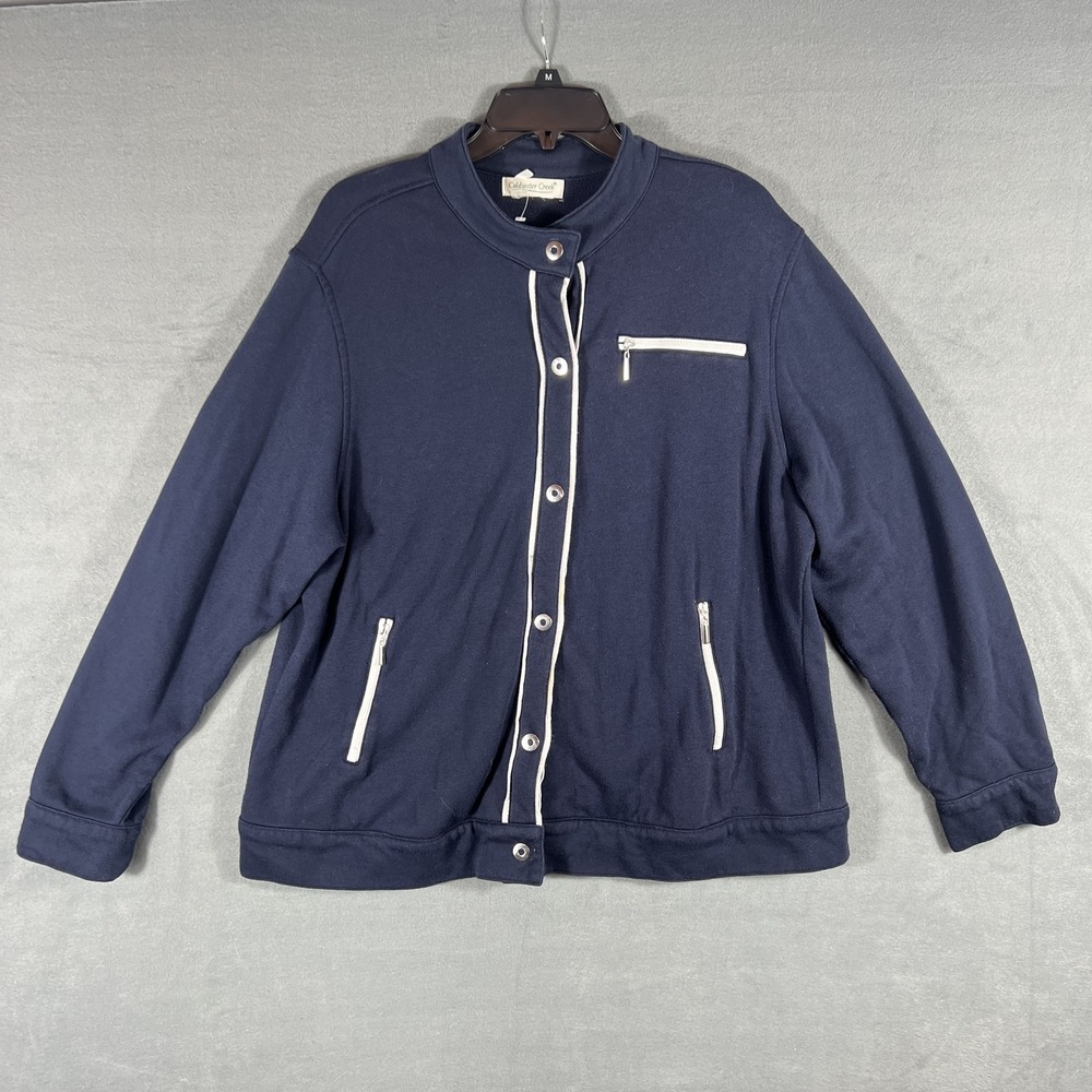 Coldwater Creek Women's Navy Blue Snap Front Casual Jacket M Cotton Blend